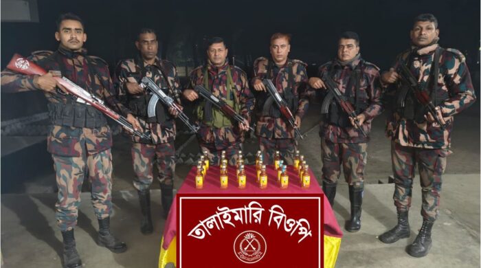 বিজিবির অভিযানে ২৩ বোতল মদ জব্দ