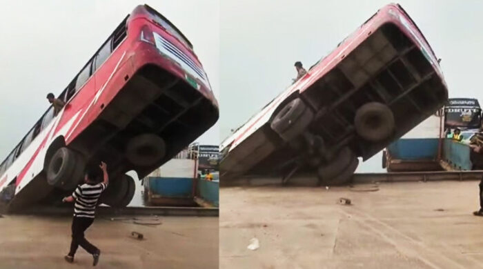 দৌলতদিয়া ঘাটে ফেরিতে ওঠার সময় পদ্মায় পড়ে গেল যাত্রীসহ বাস, বহু হতাহতের শঙ্কা